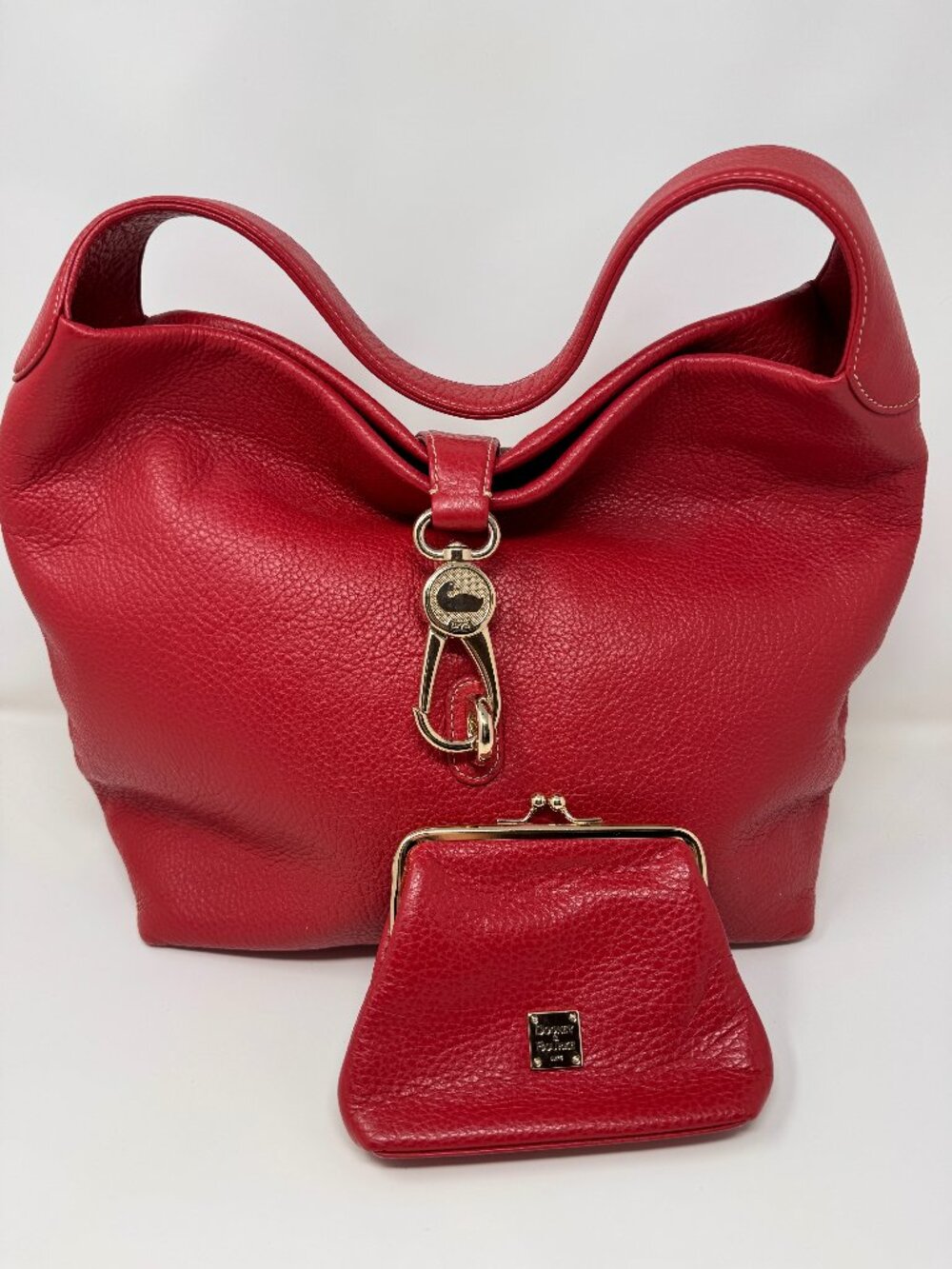 Dooney & Bourke Red Pebble Grain Charleston Shopper + Kisslock Coin Purse Set